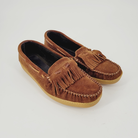 Jcrew Kiltie Suede Slippers Brown VIBRAM Soles *Excellent Condition* - Picture 1 of 8